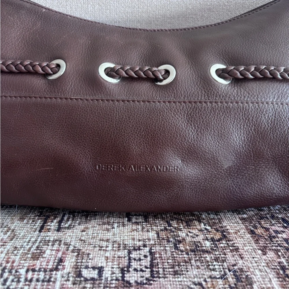 Derek Alexander Brown Leather Shoulder Bag Braided Handle - Picture 2 of 11